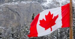 Canadian flag waving in Alberta